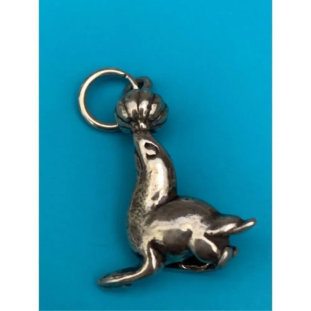 Seal with Ball Sterling Silver Jewelry Charm #sea life #circus